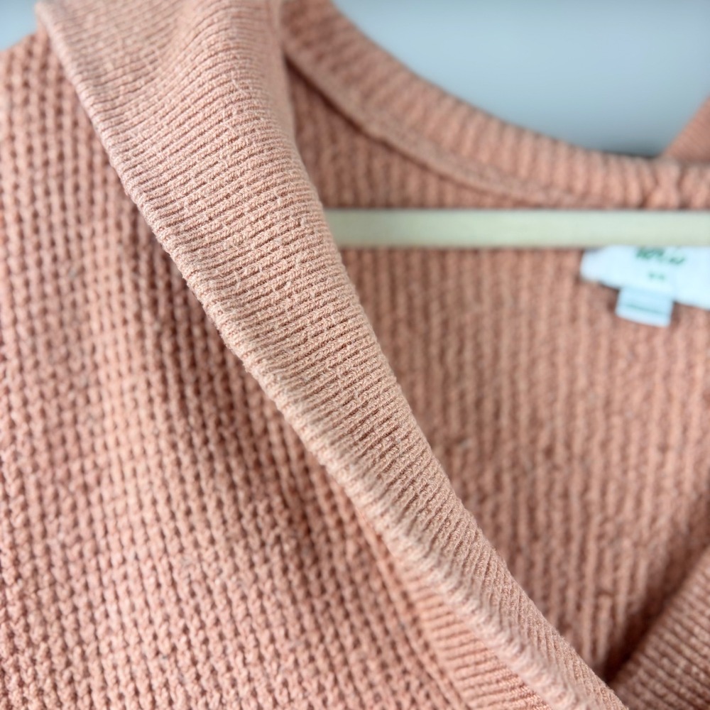 Aerie Waffle Knit Hoodie Pullover Peach Oversized V Neck Sweater - Picture 3 of 12